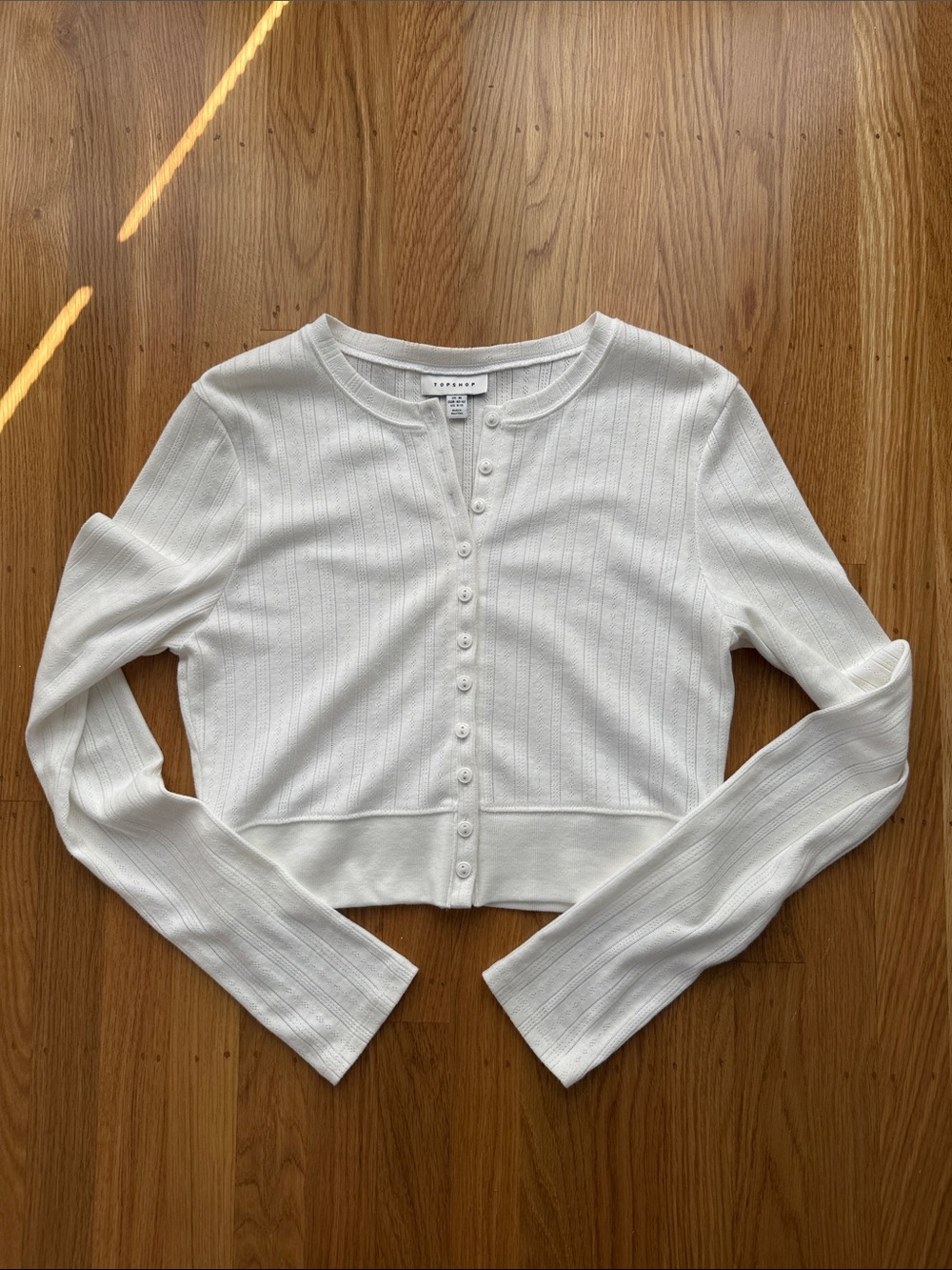 Topshop Pointelle Crop Cotton Cardigan White Sz Medium